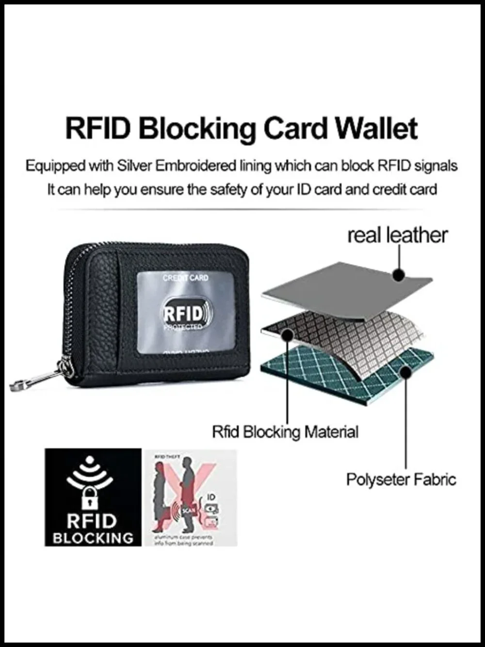 Genuine Leather Credit Card Wallet Accordion Zipper RFID Holder Coin Purse ID